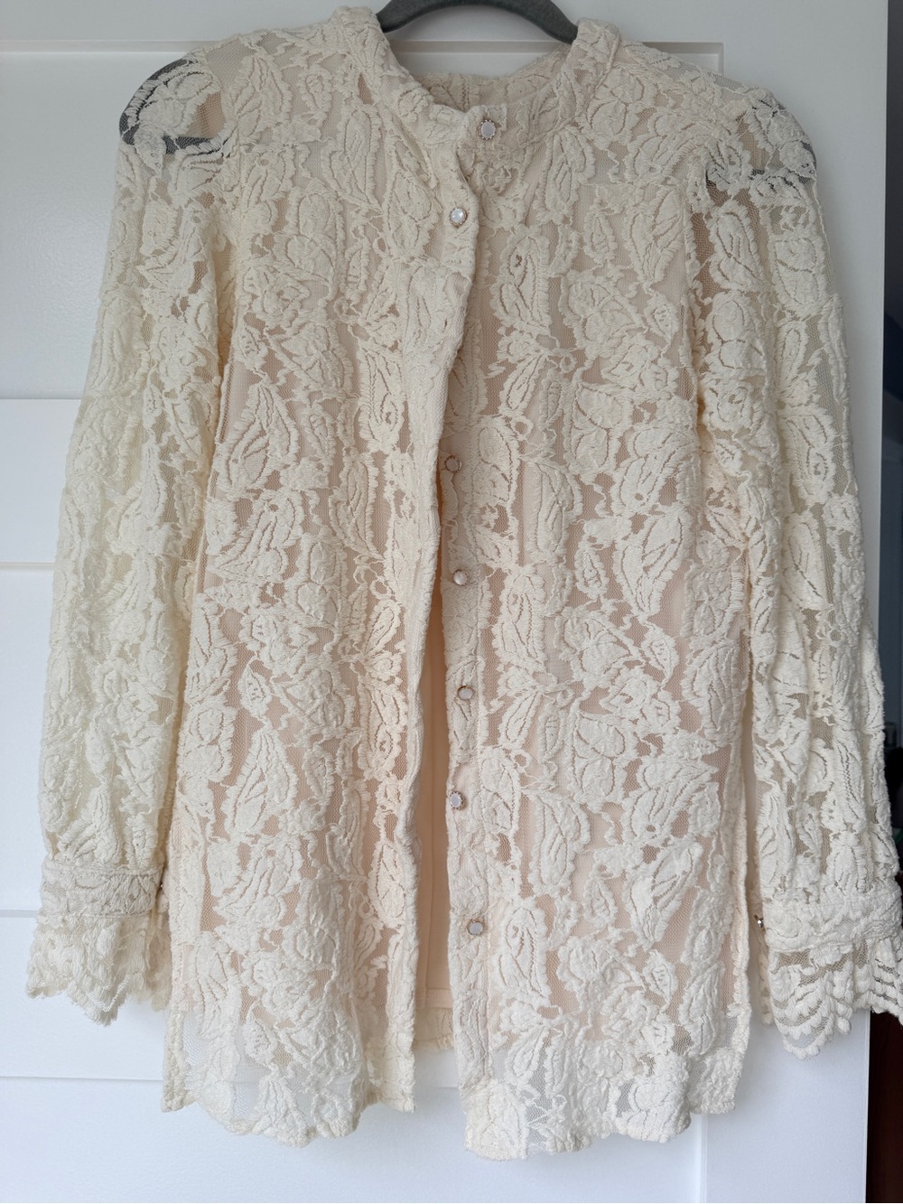 Cream Lace Button-Front Blouse